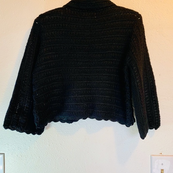 Black Knit Crop Cardigan with crystal button. - Picture 2 of 5